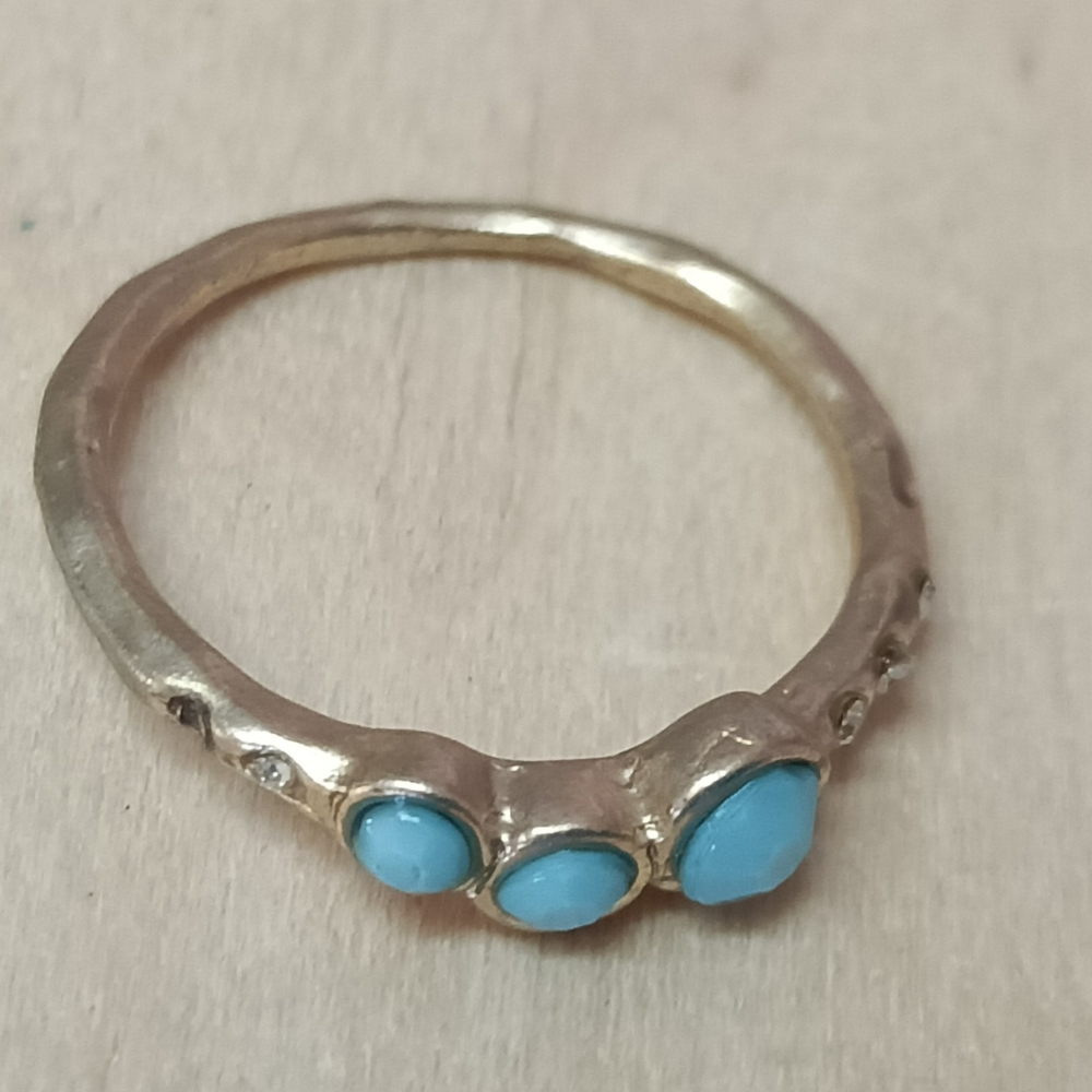 Gold Tone Women's Ring with Turquoise Stones